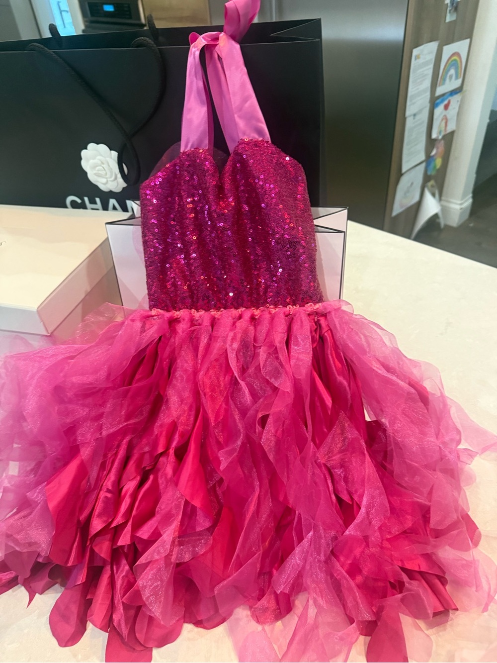 Young Hearts Girls 4–5T Fuchsia Sequin Tulle Party Dress NWOT